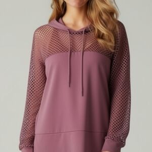 [I Believe] Women's Mesh Long Sleeve Pullover Hoodie in Dusty Rose Size 2X